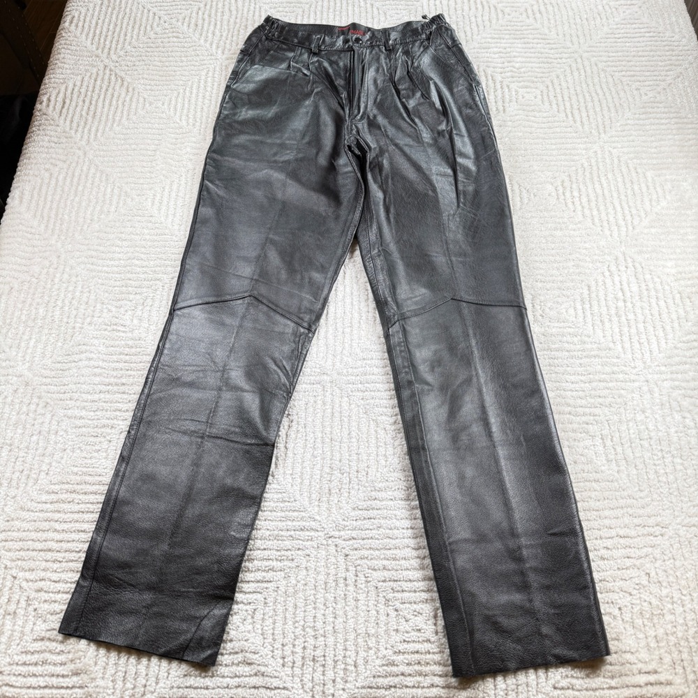 Phase Two Leather Pants Womens 8 Black Straight VTG Y2K Biker Moto Grunge Goth